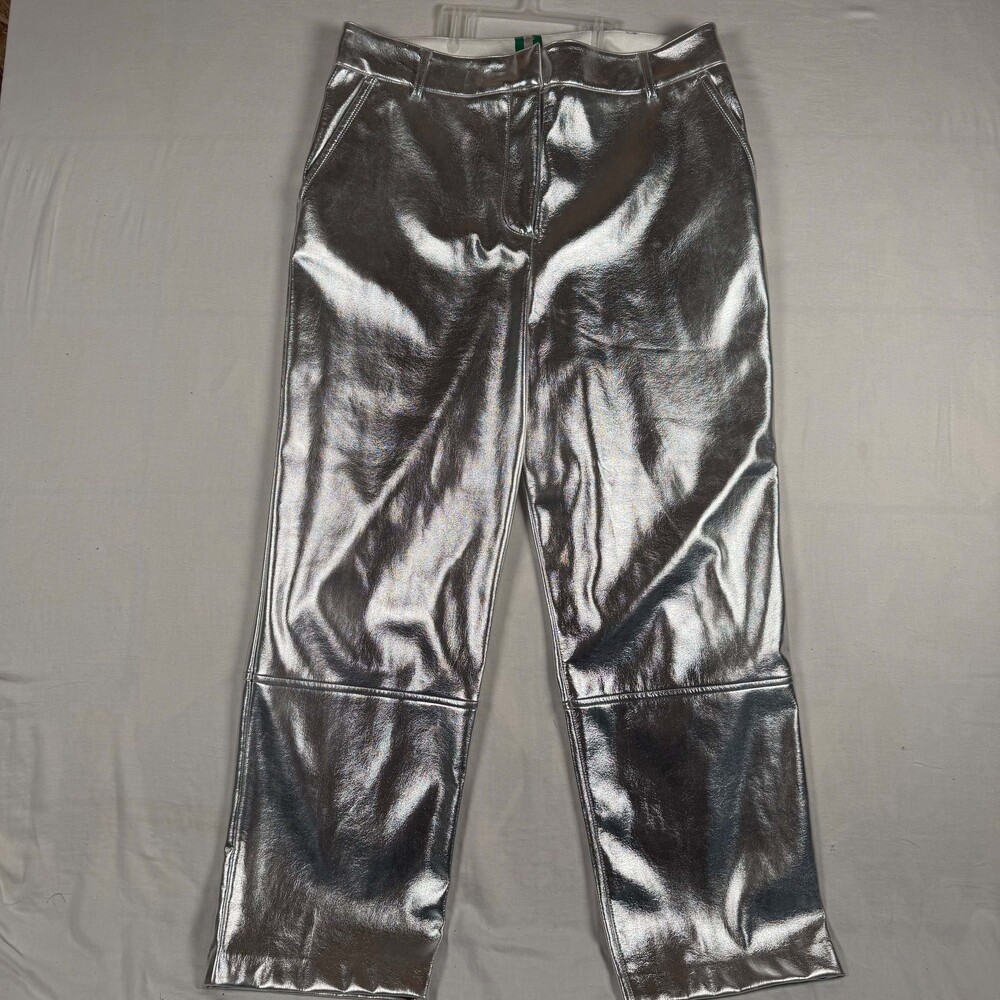 Boden Metallic Silver Straight Leg Pants Womens 12 UK 16 Y2K Chrome Space Age Pa